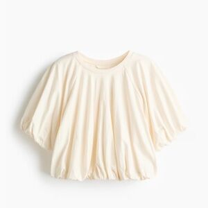 H&M CREAM BUBBLE-HEM COTTON TOP NWT
